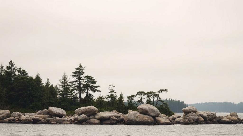 Svensk skärgårdskust med tallar och släta klippor