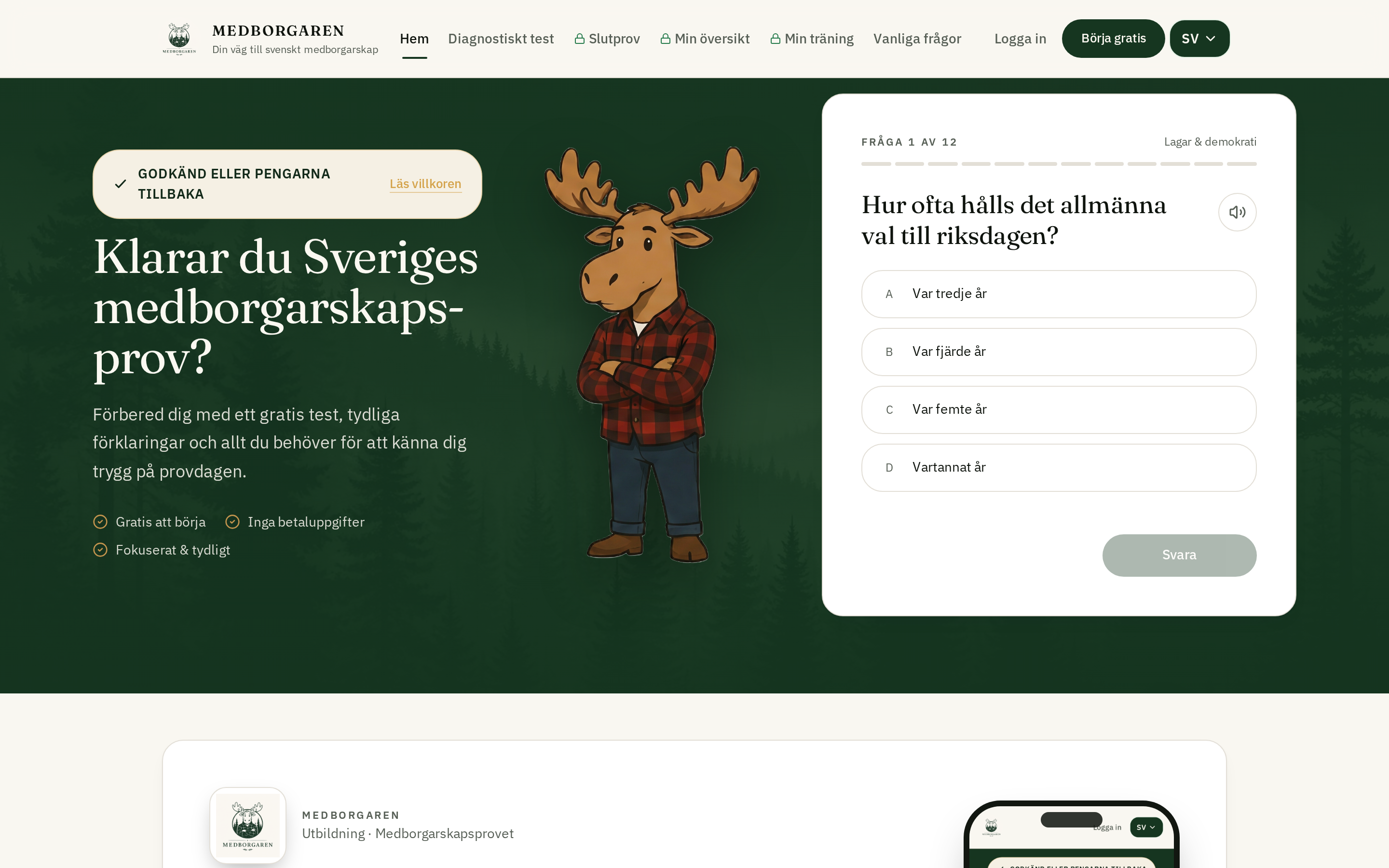 Medborgaren i webbläsaren på dator: startsidan med gratis kartläggningstest